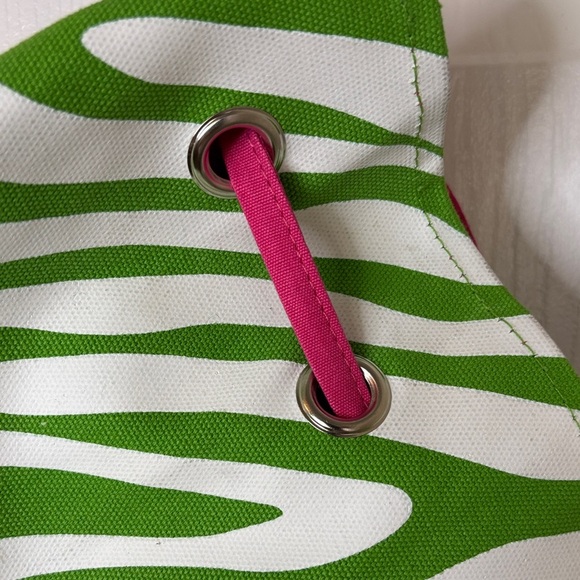 Green and Pink Zebra Print Tote Bag Over the Shoulder 17 x 19 inches Drawstring - Picture 3 of 11